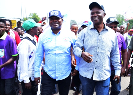 hon.-festus-okoh-and-other-leaders-leading-the-walk PDP YOUTHS SHUT DOWN OLD LAGOS ASABA ROAD FOR OKOWA